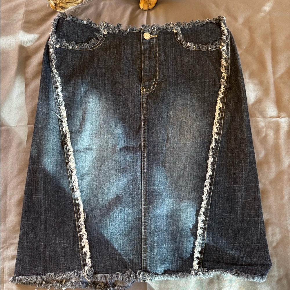 Vintage Calvin Klein Jeans Dark Blue Frayed Pencil Skirt